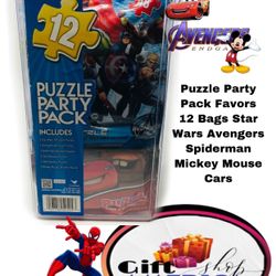 Puzzle Party Pack Favors 12 Bags Star Wars Avengers Spiderman Mickey Mouse Cars W56