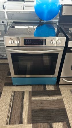 Slide In Stainless Steel Glass Top Electric Stove, Open Box One Year Warranty New Range