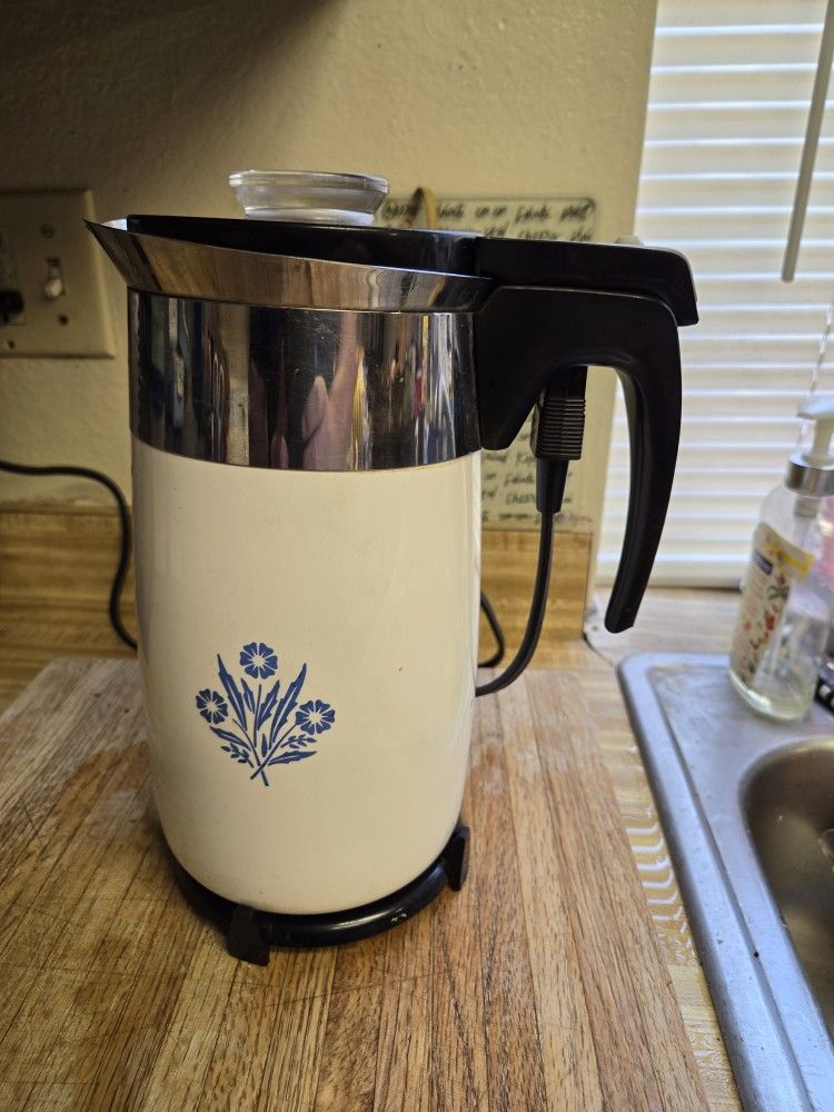 Coffee Percolator Electric Corning Ware Blue Cornflower 10 Cup