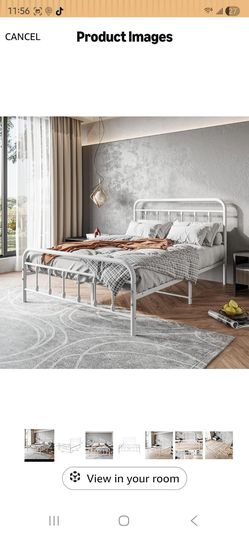 Elegant Home Products Vintage Full Size Bed Frame with Headboard and Footboard Mattress Heavy Duty Metal Platform Bed Frame Steel Slat Support (Full, 