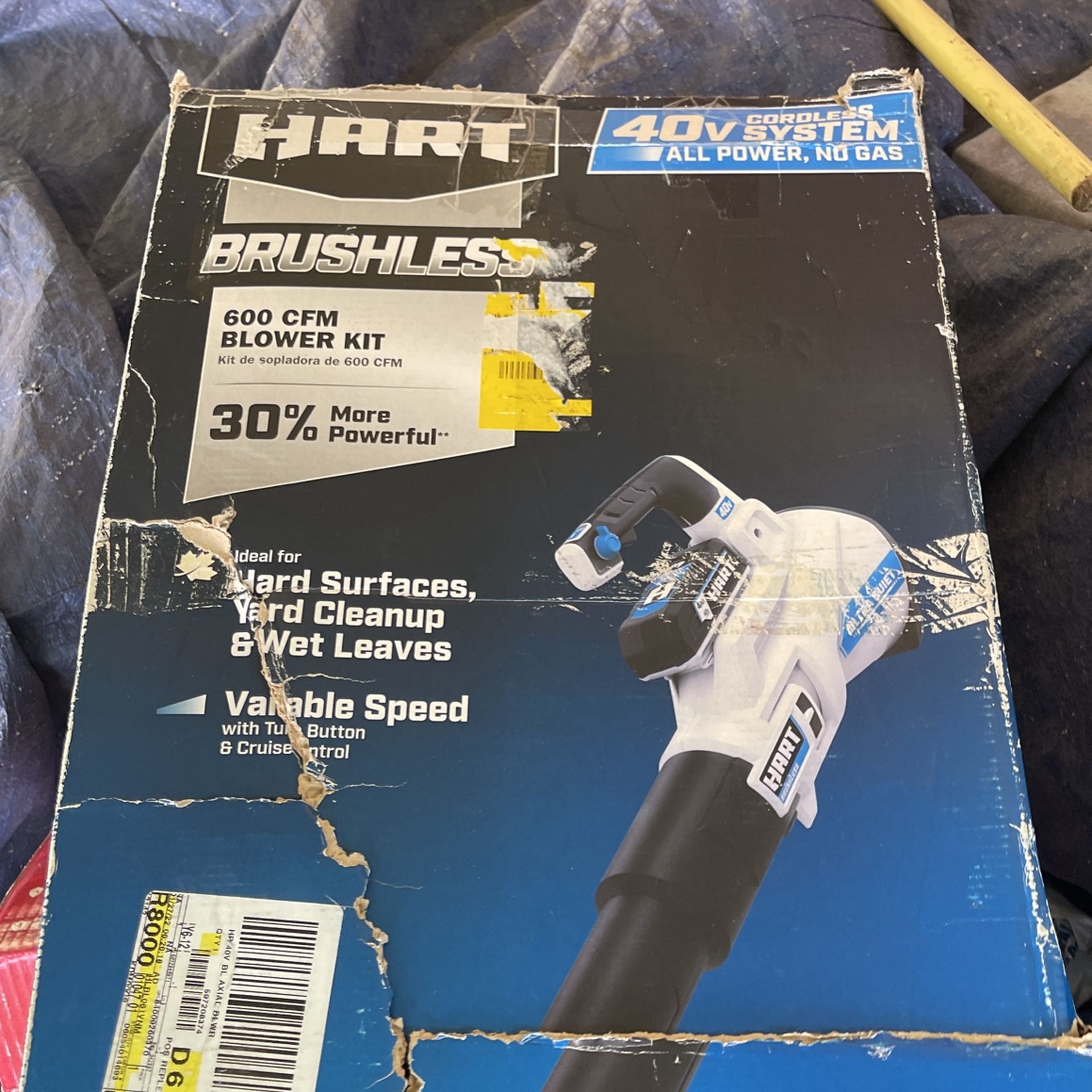 HART 40-Volt 155 MPH at 600 CFM Cordless Brushless Axial Leaf Blower Kit, (1) 4.0Ah Lithium-Ion Battery