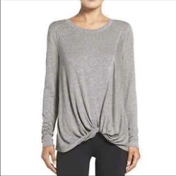 Zella Gray Twisty Knot Tie Long Sleeve Tee. Size Large. 