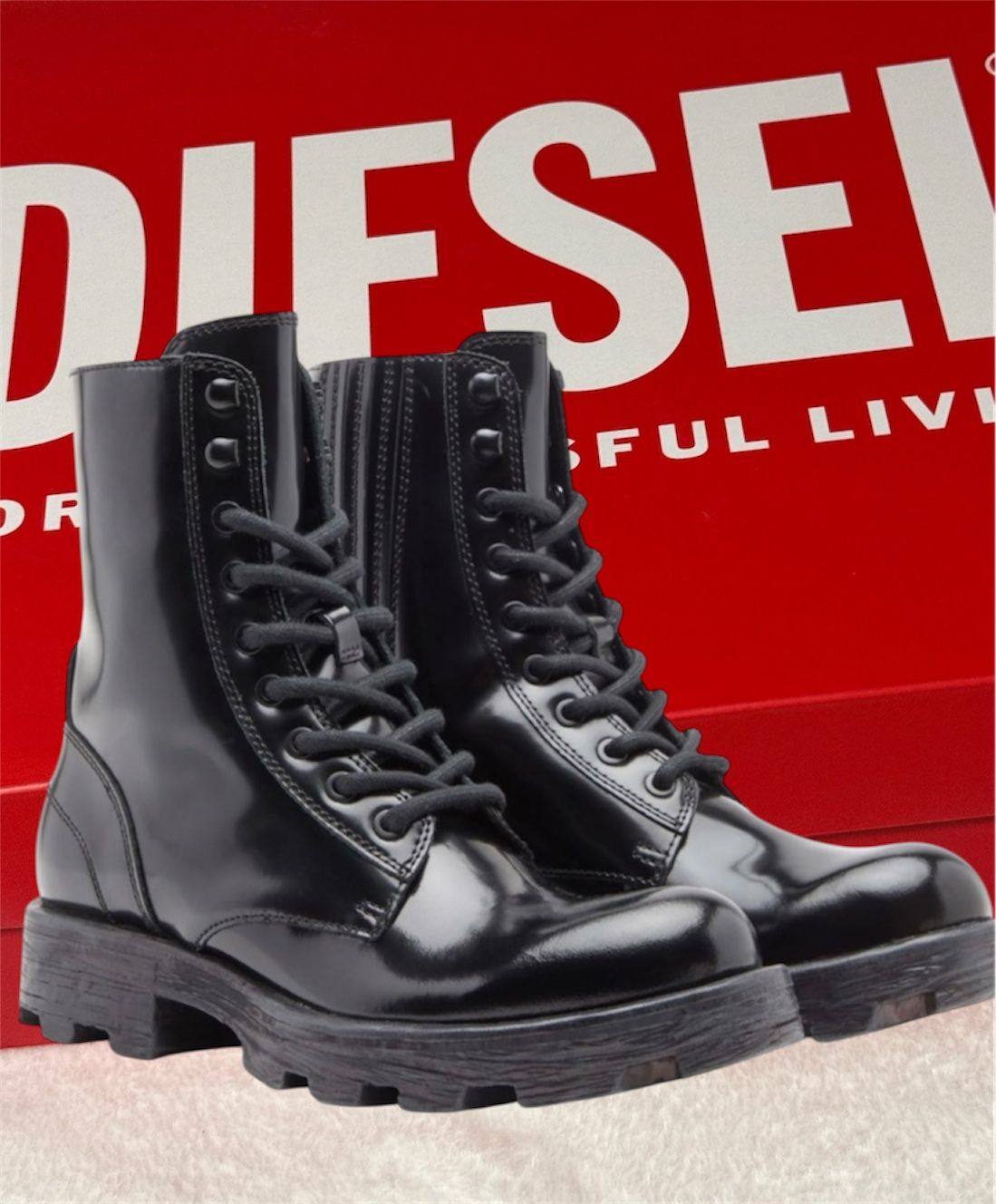 Diesel Leather HAMMER Lace-up Combat Boots 10.5
