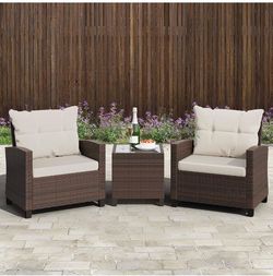 3 Pieces Patio Furniture Set, PE Rattan Wicker 3 Pcs Patio Set, Outdoor Furniture Set with Two Outdoor Chairs and Table, Conversation Set for Garden, 