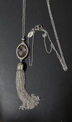 LOFT Vintage~Rare 21” Elegant Silver Necklace with Black Pendant