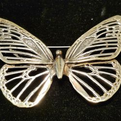 DESIGNER 925 Sterling Silver - Vintage Butterfly Motif Brooch Pin 925 . 3.3"