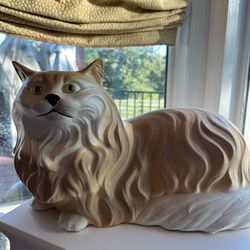 Vintage Large Orange & White Persian cat molded plaster sculpture~16" Long