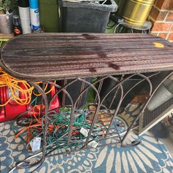 WROUGHT IRON WOOD TOP TABLE