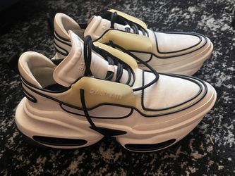 Balmain White and Black Platform Runner Sneakers