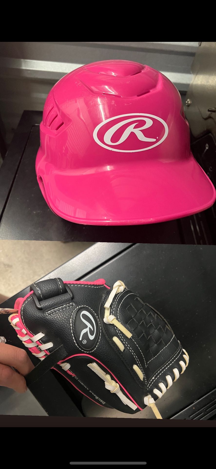 Girls Rawlings Baseball Helmet And Glove 