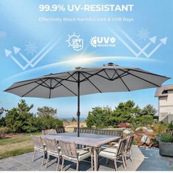 15ft Patio Umbrella with Base Included, Rectangle Oversized Double Sided Pool Umbrellas, Large Table Umbrella Outdoor for Market, Deck, Ga