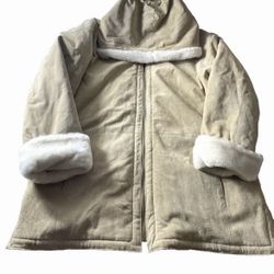 St Johns Bay Womens Jacket Coat Beige Washable Suede Leather Cream Inside Size L