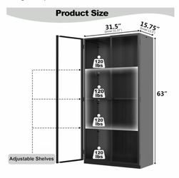 Display Cabinet with Glass Doors,Tall Display Cabinet with LED Lights,