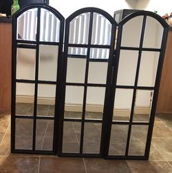 3 ARCHED AGED ANTIQUED  8 PANEL MIRRORS