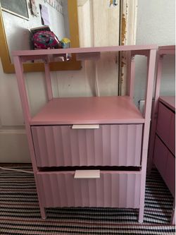 Set of 2 Pink Nightstands with Built-In Charging Station (USB & Outlets)
