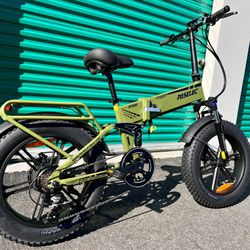 ✅ BRAND NEW - 1000 Watt Electric Folding Bike, Power regen Tech, Fat Tire, Full Suspension(Black-OR-Army Green)PX6 Pro Paselec ⚡️