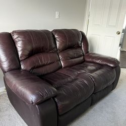 Brown Leather Reclining Loveseat