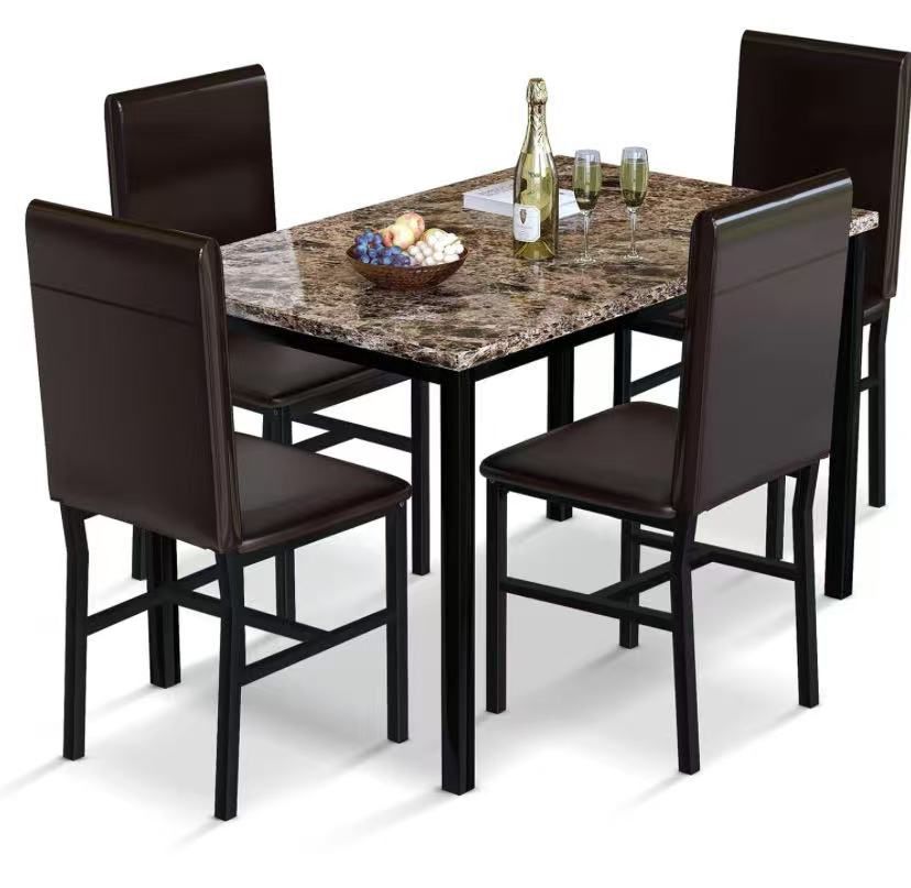 5 Piece Dining Table Set for 4,Faux Marble Kitchen Table and Chairs for 4, Modern Dining Room Table with 4 Chairs,Dinner Table Set for Small Spaces,