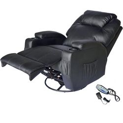 New-Deluxe Heated Vibrating PU Leather Massage Recliner Chair Sofa with 8 Nodes and 360 Degree Swivel Rocker,Black
