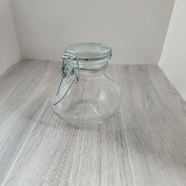 Glass Storage Jar With Hinged Lock.
