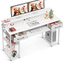White Desk With Keyboard Tray And Drawers