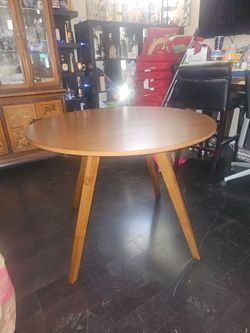 Round dining table walnut, baxton studio, brand new