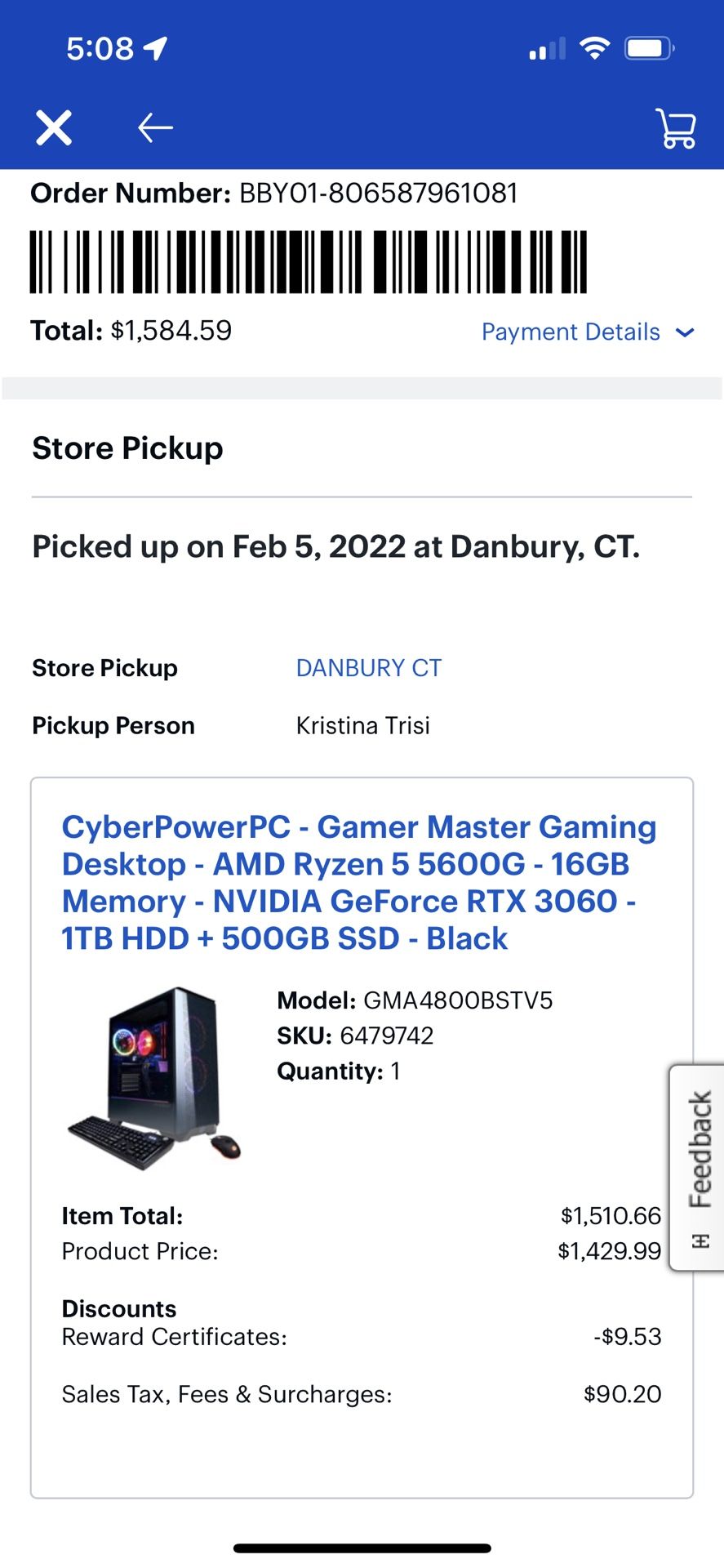 CyberPowerPC - Gamer Master Gaming Desktop - AMD Ryzen 5 5600G - 16GB Memory - NVIDIA GeForce RTX 3060 - 1TB HDD + 500GB SSD - Black