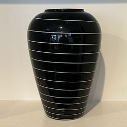 Hand blown Glass Black With White Vase