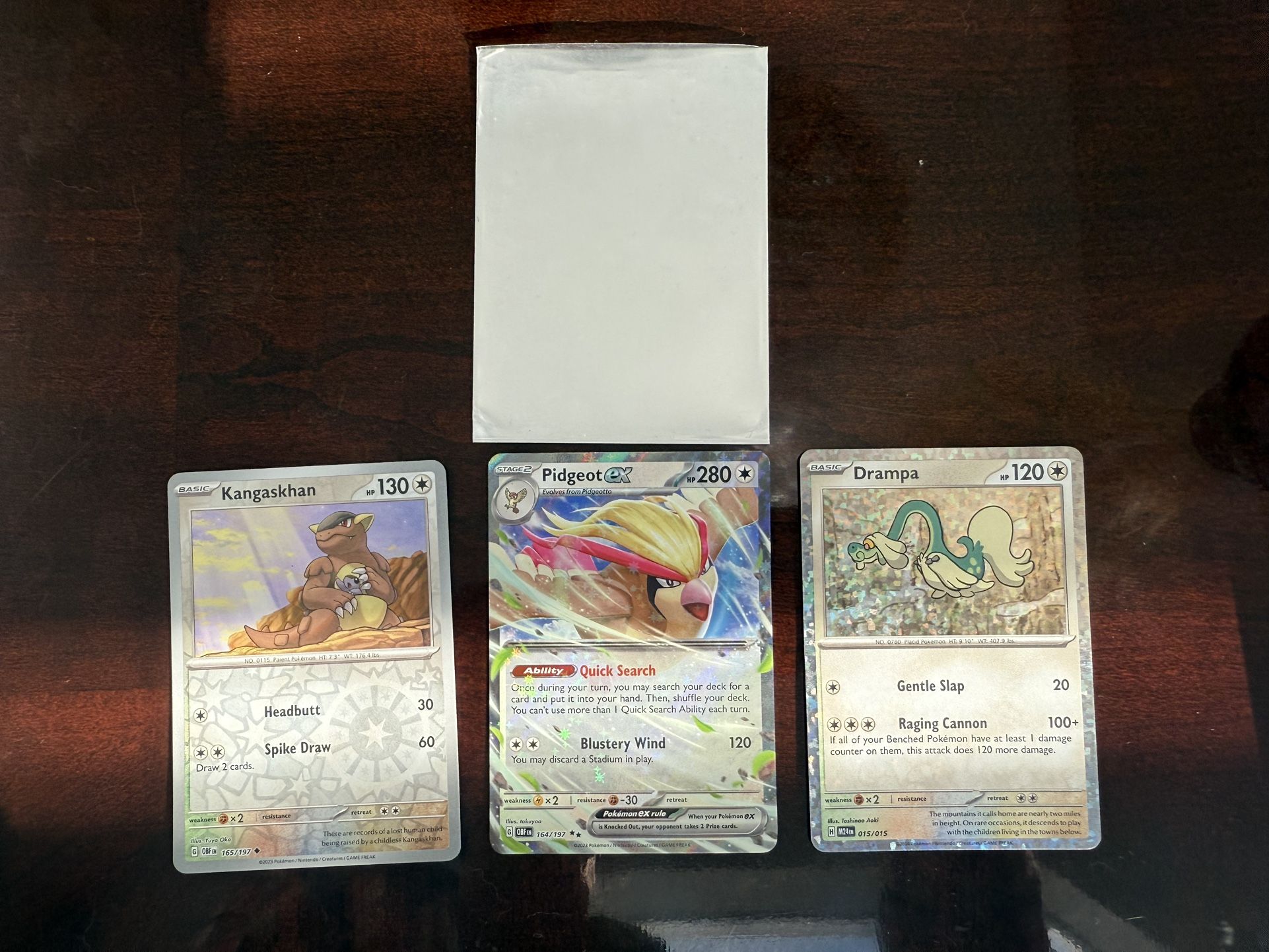 Pokemon Cards Pidgeot Ex HP280, Drampa HP120, Kangaskhan HP130