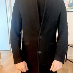 Zara Man Black Wool Blend Coat - Size S