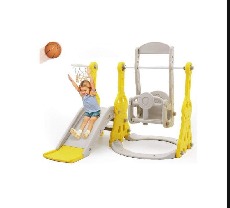 Toddler Slide and Swing Set 4 in 1 Baby Slide Climber Playse with Swing Slide Climber and Basketball Kids Slide (X004)