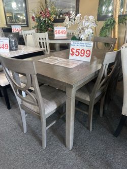Brand new Gray Dining Table with 4 Chairs and Bench