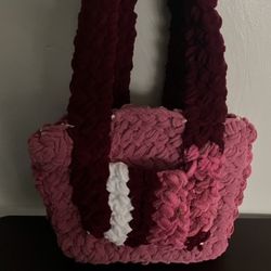 Multi Color/ Red, Pink And White Crochet Tote Shoulder Bag