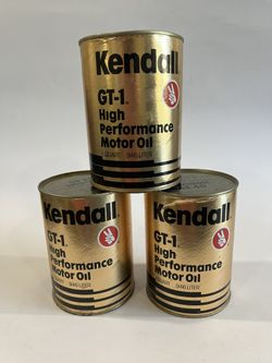 3 Cans Vintage NOS KENDALL GT-1 HIGH PERFORMANCE MOTOR OIL CAN 1 QT. SAE 40