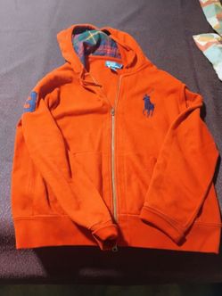 Polo Ralph Lauren Big Pony Orange Check Hooded Zip-Up 90/XL