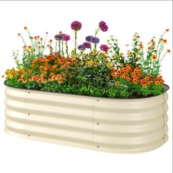 Outsunny Galvanized Raised Garden Bed Kit, Metal Planter Box with Safety Edging, Cream, 3.4' x 2' x 1.4'