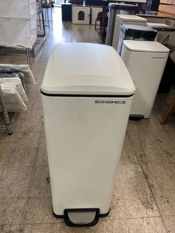 SONGMICS 13 Gallon (50 L) Slim Stainless Steel Kitchen Trash Can w/ Lid - White