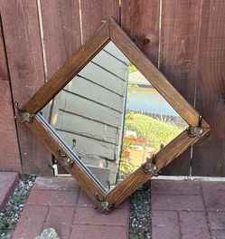Wooden Trim Mirror with Hooks