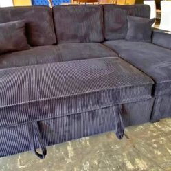 New Corduroy Sectional With Pullout Bed / Chaise Storage.  Free Delivery!