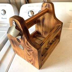 Wood Beer Caddy With Beer Opener