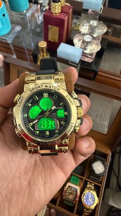 Gold Sport Watch Digital Analog