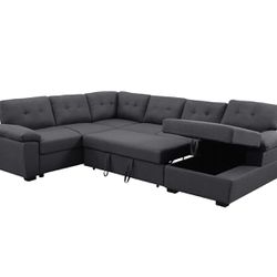  Sectional Sleeper Sofa Bed Pull Out Couch Bed with Storage Chaise, U Shape Sofa Sleeper Couch Living Room Set 6-Seater U Shaped Couch Bed