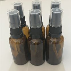 SET OF 6 NEW AMBER GLASS SPRAY BOTTLES 