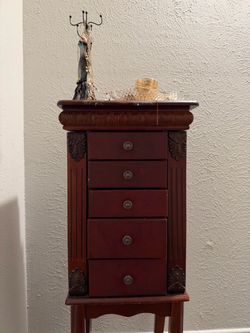 Cherry Wood Jewelry Armoire with Drawers