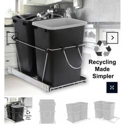 Cabinet Sliding Waste Bin for Kitchen Duo Pull-Out Recycle Cans Easy Access no show trash container