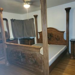 Hand Carved Bed Set With Armoire