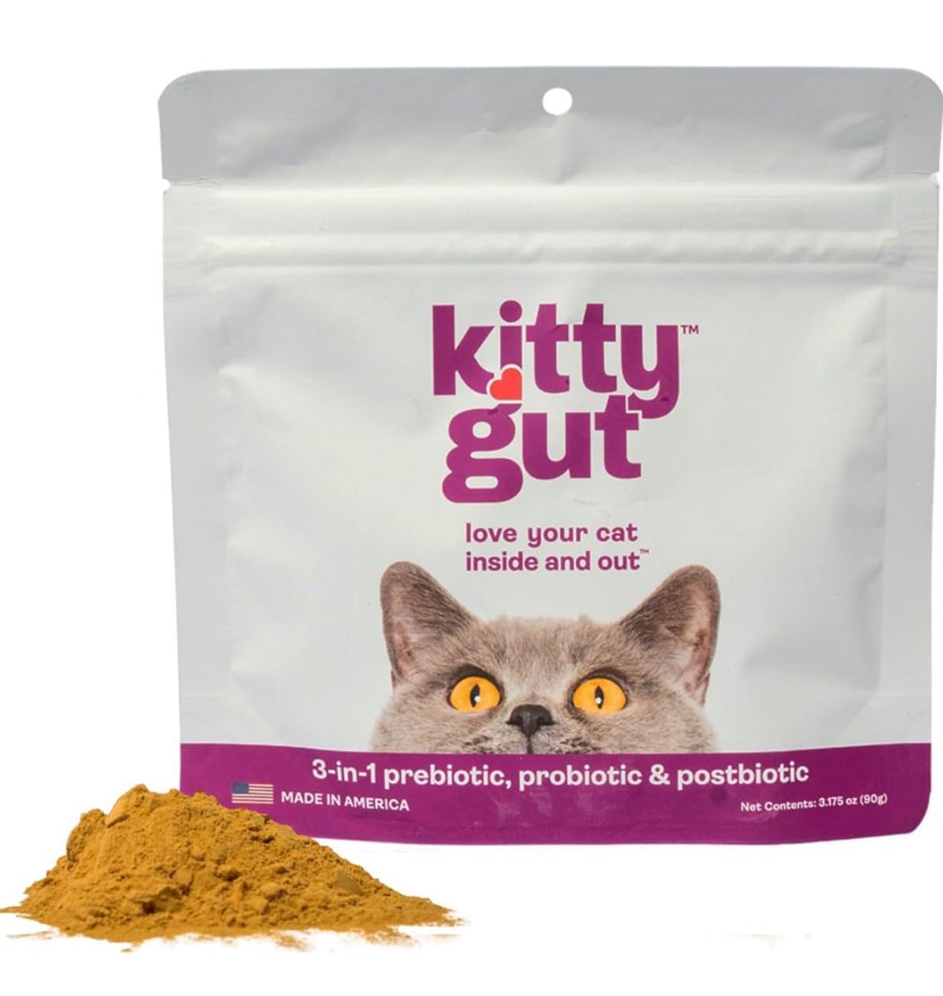 New KittyGut 3-in-1 Organic Cat Probiotics & Postbiotic Supplement Powder