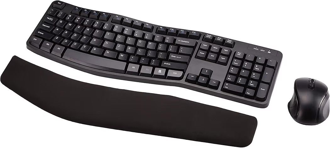 Amazon Basics Ergonomic Keyboard and Mouse Combo, Wireless, Right-Handed, 2.4 GHz USB, PC, Laptop, Black