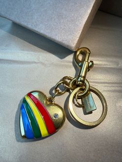 COACH Gold Rainbow Heart Keychain Bag Charm New in Box Without Tags