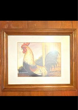 Framed Rooster Print with Wood Frame